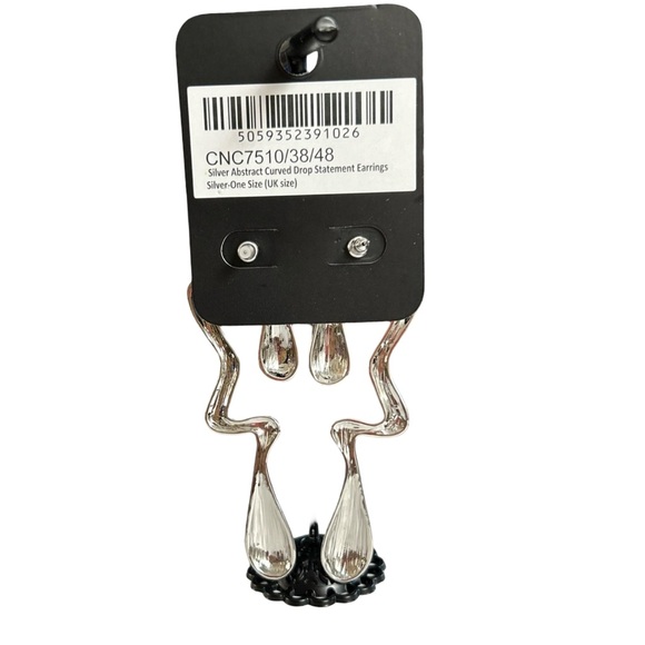 PrettyLittle Thing Silver Abstract Curved Drop Statement Earrings - Picture 3 of 4